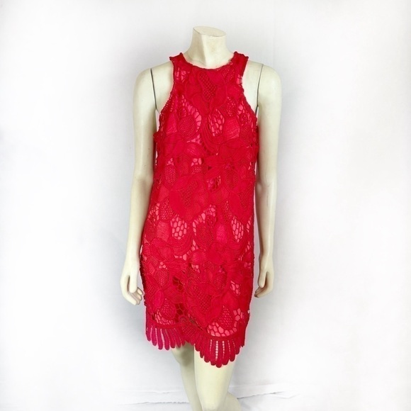 Lovers + Friends Red Crochet Lace Flapper Shift Cocktail Dress Size S - Picture 2 of 8
